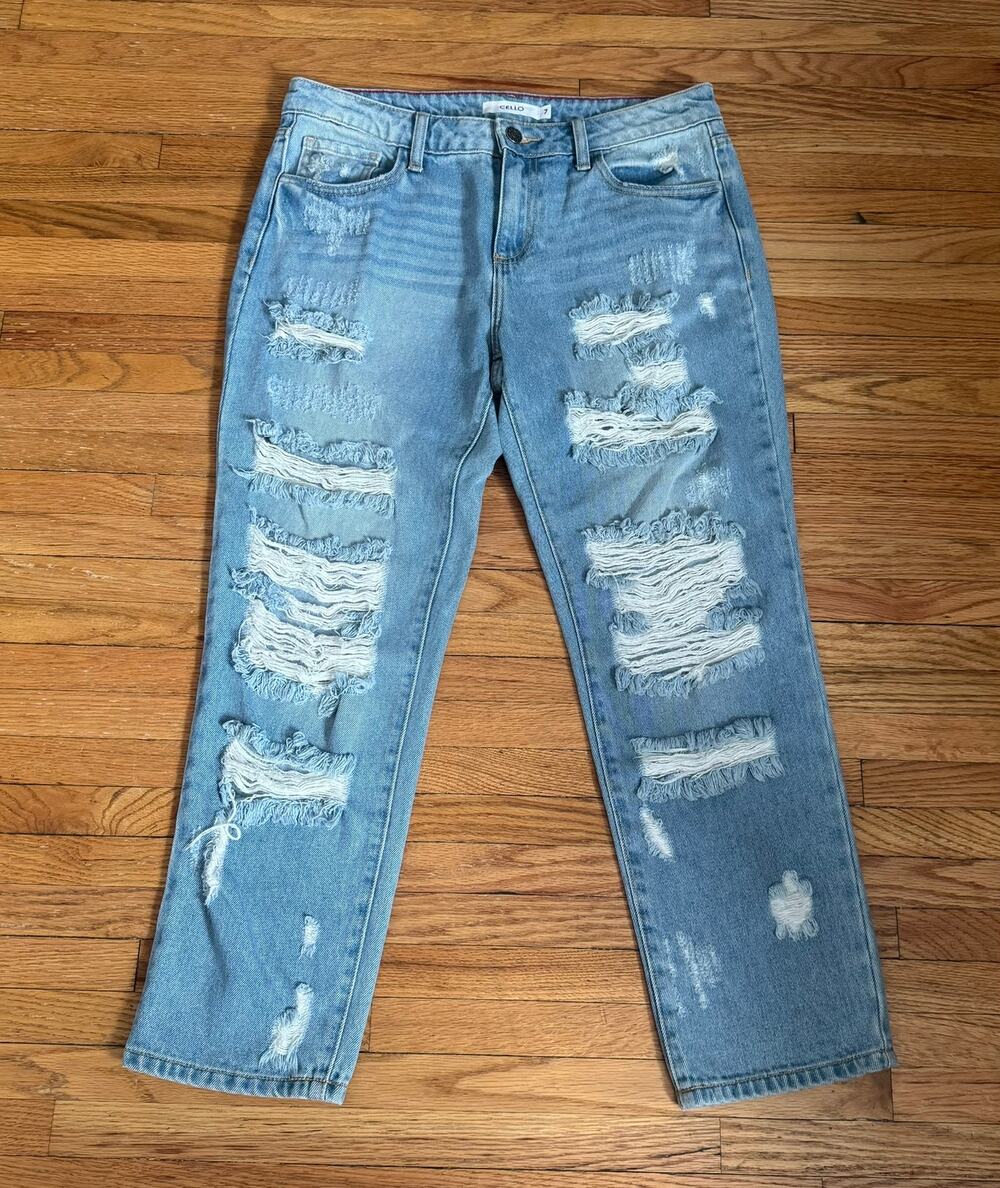Cello Straight Leg Distressed Jeans